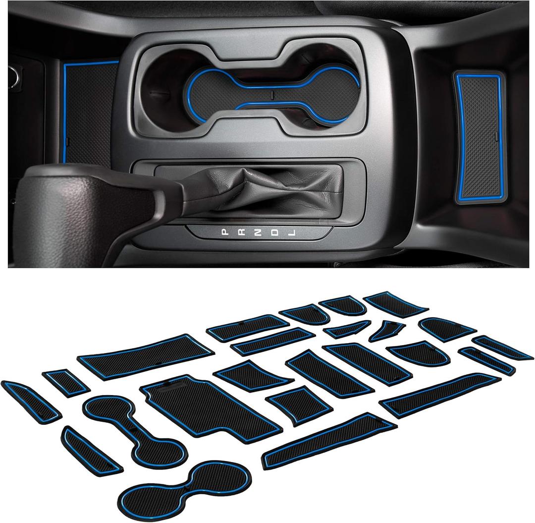 CupHolderHero Fits with Chevy Colorado and GMC Canyon Accessories 2015-2022 Custom Interior Nonslip Anti Dust Cup Holder Inserts,Console Liner Mats,Door Pocket 24pc Set (Extended Cab)(Blue Trim)