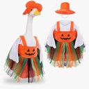 ELOOGOOKIN Porch Goose Halloween Outfits Pumpkin Dress for 23" Cement Plastic Desk Goose Clothes Funny Fall Geese Decor for Outdoor Patio Lawn Yard Decor