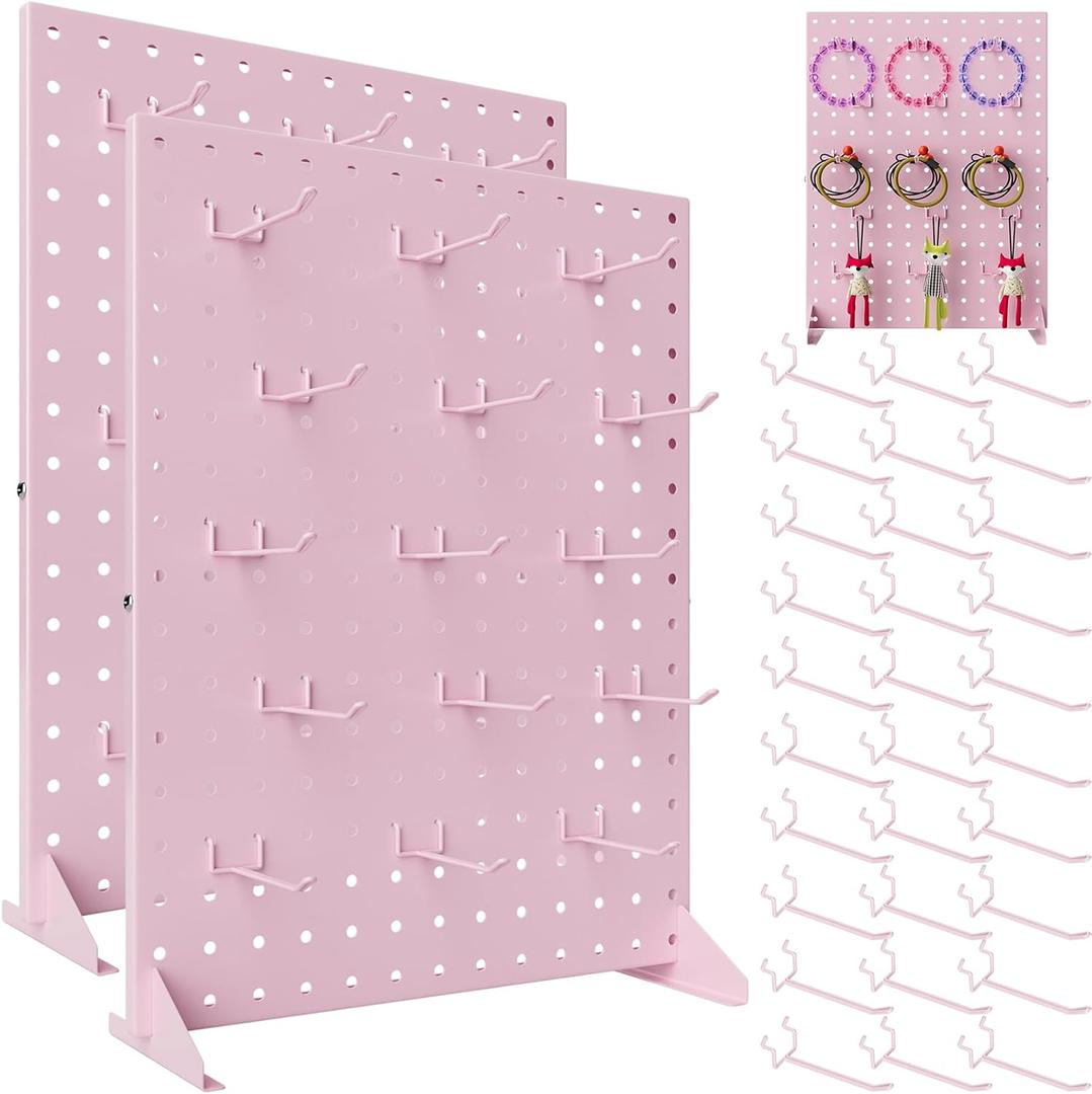 2Pcs Peg Board Display Stand with 15 Hooks, Tabletop Rack for Craft Shows, Jewelry Selling & Vendor Events, Portable Keychain Display for Accessories, Retail Stores & Boutiques, 17 * 13Inch