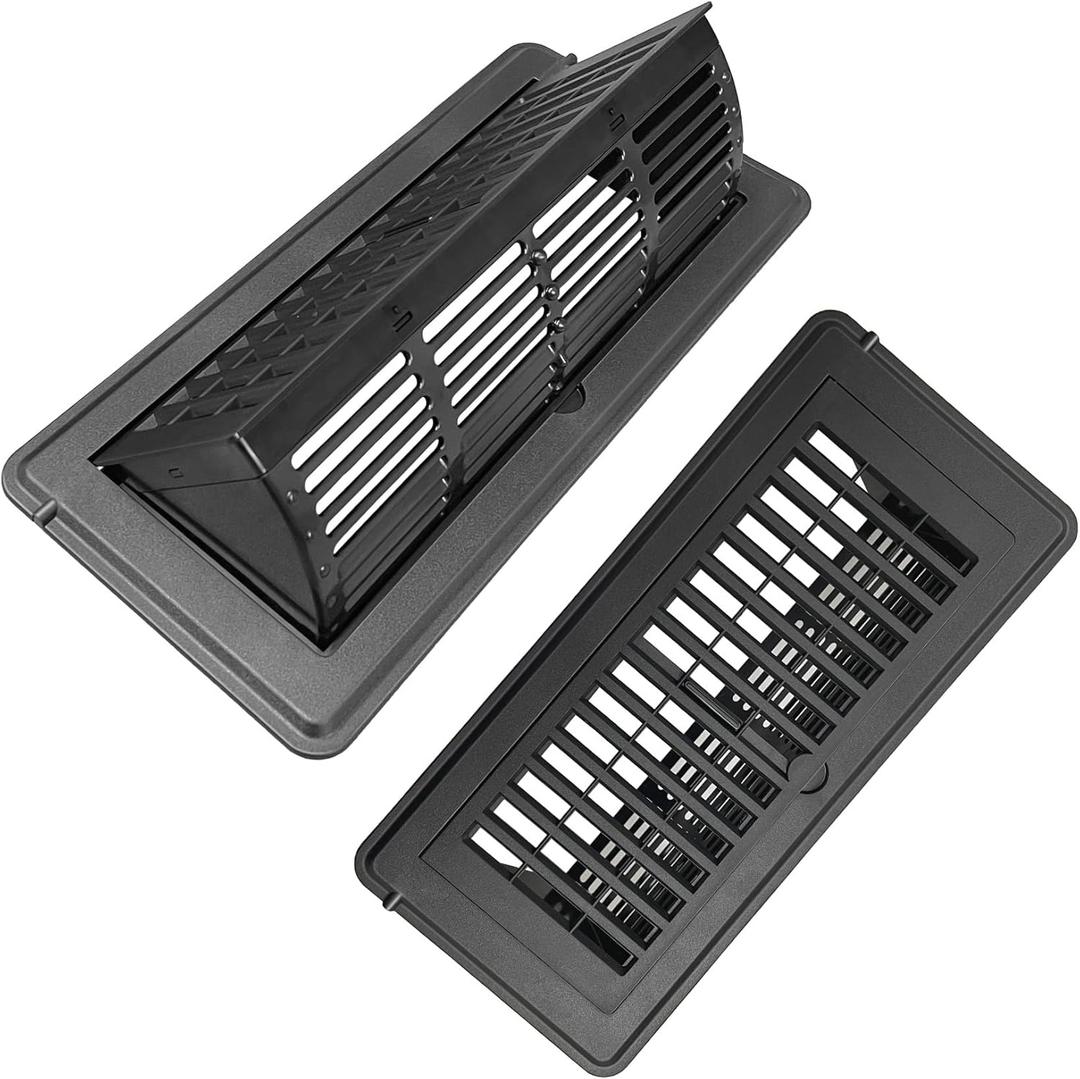 2-in-1 Vent Deflector for Home Floor, Strong Plastic, 4"x10 Register Type of Deflector, POP up Damper Vent Directional Cover, Floor Air Vent Deflector Under Curtain, Couch or Bed (Black, 2 Pack)