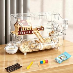 12 in 1 Acrylic Hamster Cage with All Accessories,17.7"x13"x11.8", Full Transparent Viewing, Top Open Mouse Cage for Pet Mice,Dwarf Hamster,Gerbils (Transparent)
