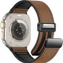 Magnetic Leather Bands Compatible with Apple Watch 49mm 46mm 45mm 44mm 42mm(S3/2/1) for Men Women, Genuine Leather with Magnetic Buckle for iWatch Ultra1/2/3 Series SE11/10/9/8/7/6/5/4/3/2/1 (A9 Retro Dark Brown)
