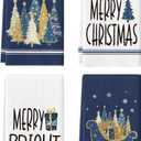 Artoid Mode Blue Sleigh Star Xmas Tree Merry Christmas Kitchen Towels Dish Towels, 18x26 Inch Farmhouse Holiday Winter Decoration Cleaning Set of 4