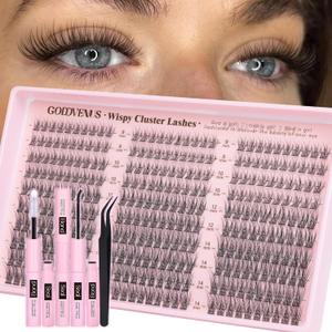 Lash Clusters Kit 9-14mm Wispy Eyelash Clusters Lashes Natural DIY Lash Extension Kit Short Cluster Eyelash Extensions Kit 300pcs C Curl Individual Lashes Cluster Eyelash (With Tweezers)
