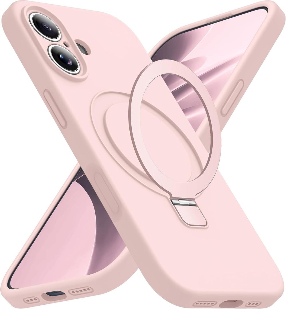 SKYLMW Compatible with iPhone 17 Case with Magnetic Invisible Stand Compatible with Mag-Safe Military Drop Tested Shockproof Silicone iPhone 17 Phone Cases for Women Men 6.3"Pink