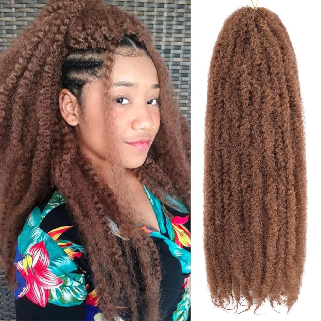8 Packs 24 Inch Marley Twist Crochet Hair Brown Marley Braiding Hair Crochet Braids Long Pre-Separated Springy Afro Kinky Twist Hair for Faux Locs Crochet Braiding Hair Extensions 30#