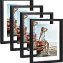Trwcrt 5x7 Floating Picture Frames Set of 4, Double Glass Photo Frame Display up to 7 x 9 Photos for Desktop or Wall Hanging, Black