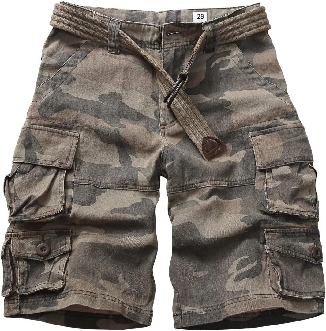 Cargo Short for Men Relaxed Fit Camo Outdoor Hiking Work Cotton Casual Shorts with 9 Pockets No Belt (Brown) Size 34