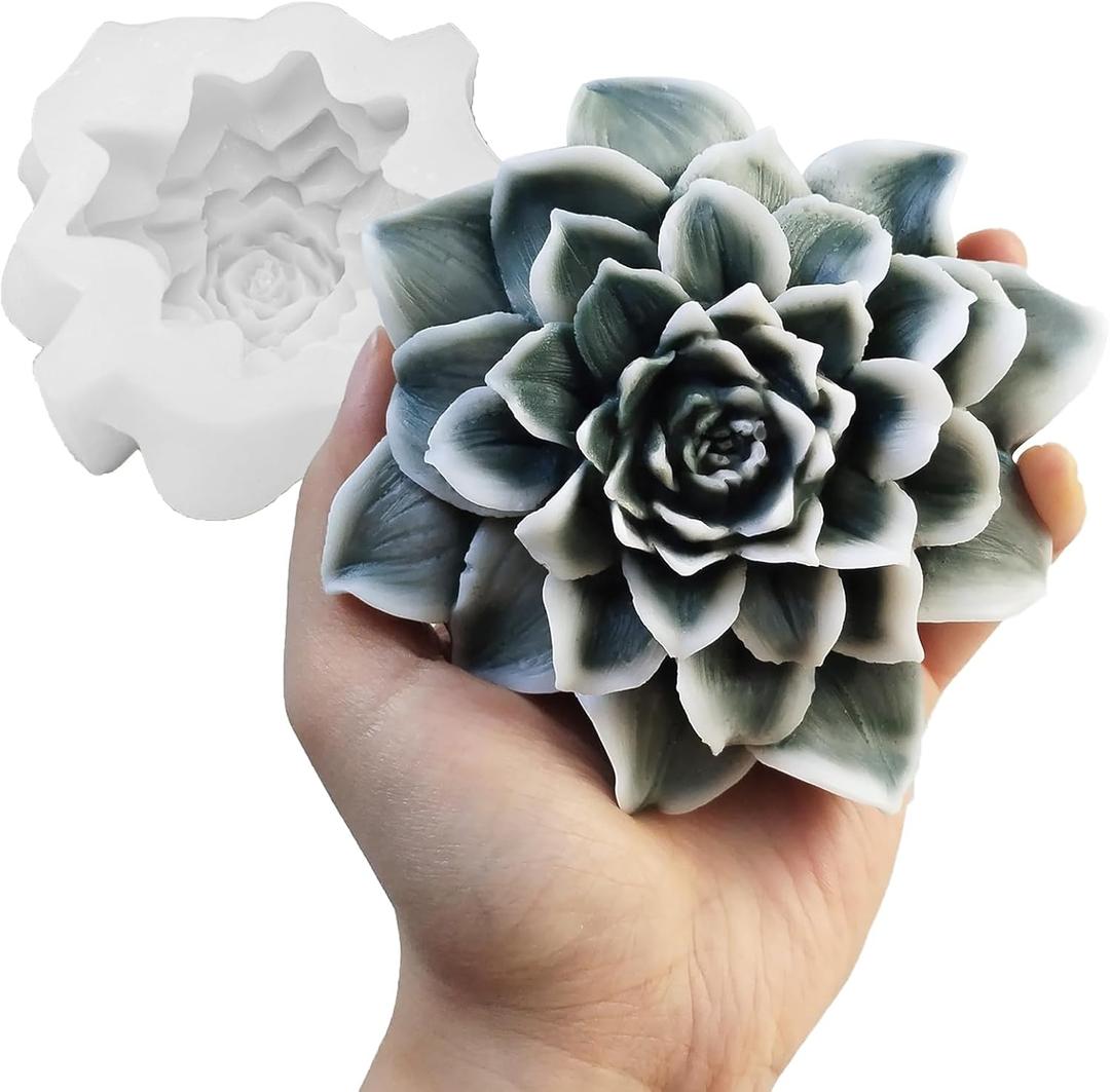 Wehous Large Blooming Flower Candle Silicone Mold, 3D Peony Rose Floral Resin Concrete Candle Soap Wax Molds, Big Flower Chocolate Fondant Cake Decorating Art Craft Mold for Wedding Christmas