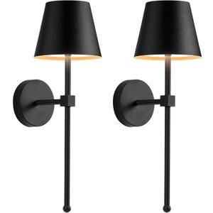 KDG Cordless Wall Sconces Set of 2, Wireless 5200mAh Rechargeable Battery LED Wall Lamps, Wall Lightings for Wall Painting, Outdoor, Garden, Living Room, Bedside, Hallway, Gifts, Night Light (Black) ((Large) L5.5  H14  D7.5 inch)