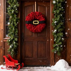 Glitzhome 18" D Christmas Red Fabric Wreath, Artificial Xmas Wreaths Garland Decoration for Holiday Festival Party Front Door Wall Windows Decor