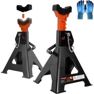 Jack Stands 6 Ton with Double Locking Pins,Rubber Pads,Large Foot Base,for Lifting Trucks Cars SUVS UTV ATV, 15.75-23.23inch Adjustable Height,Heavy Duty Steel Jack Stands,13000 lb Capacity,1 Pair (6T+Rubber Pads+Gloves)