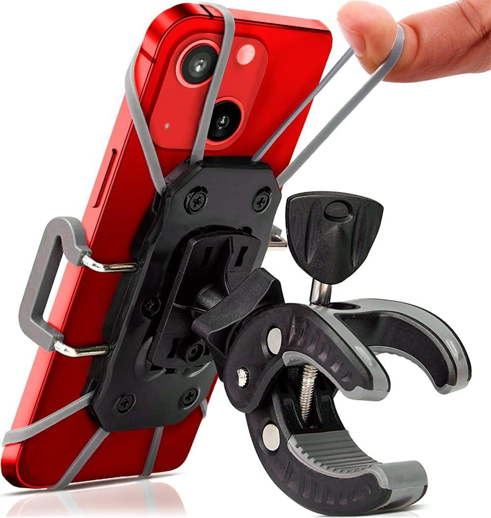 Bike & Motorcycle Phone Mount - For iPhone 16 (15, Xr, SE, Max/Plus), Galaxy S22 or any Cell Phone - Universal ATV, Mountain & Road Bicycle Handlebar Holder. +100 to Safeness & Comfort (Impact Resistant Plastic)