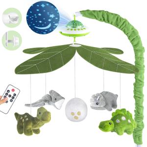 VZO Baby Crib Mobile with Music and Lights, Nursery Baby Mobile for Crib Bassinet with Remote Control, Rotation, Starlight Projection, Crib Toys for Babies Boys Girls Dinosaur