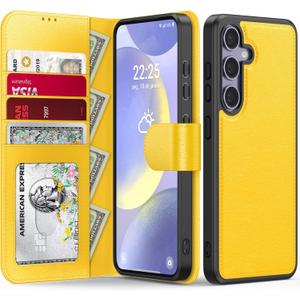 FUNMIKO for Samsung Galaxy S24 Case Wallet,Detachable Flip Folio Leather Cover,RFID Blocking 4 Card Slots Holder,Kickstand Function,Protective Phone Shell for Women Girls,Yellow