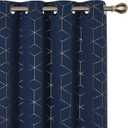 Deconovo Blackout Curtains, Thermal Insulated & Noise Reducing, Diamond Foil Print  Grommet Top, 2 Panels, Soft Drape Polyester for Bedroom/Living Room, Navy Blue 52" W x 95" L