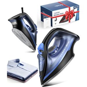 Home Steam 1500W Steam Iron & Vertical Steamer, 350ml Leak-Proof Tank, Auto-Off Safety, Burst of Steam, Self-Clean, Anti-Calc, Anti-Drip, Ceramic Soleplate Dark Blue