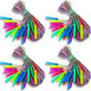 Honoson 100 Pcs Rainbow Jump Rope Bulk Gift for Kids 7.8ft Nylon Stripe Ropes with Handle Adjustable Colorful Party Favor Christmas Item Gift Outdoor Exercise Fitness (Multicolor)