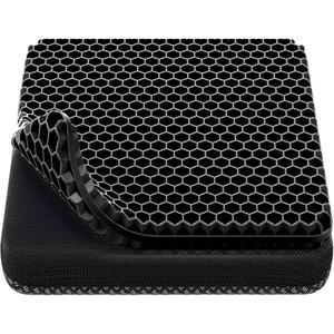 Gel Seat Cushion, Cooling seat Cushion (Super Large & Thick), Breathable Honeycomb Design Absorbs Pressure Points Seat Cushion, Gel Cushion for Office Chair, Home Car seat Cushion for Wheelchair (Black)