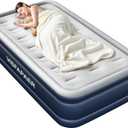 Twin Air Mattress with Built in Pump Raised, 18'' High Inflatable Mattress Electric Blow Up Mattress Fast Blow Up Bed Tall Comfortable Airbed for Camping, Home Guests, Travel w/ Storage Bag 550Lbs Max (Blue)