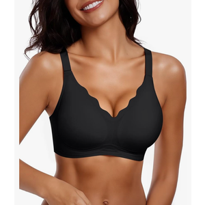 Vertvie Womens Seamless Bras No Underwire Supportive Wireless Push Up Full Coverage Bralette Comfort Scalloped T-Shirt Bra M