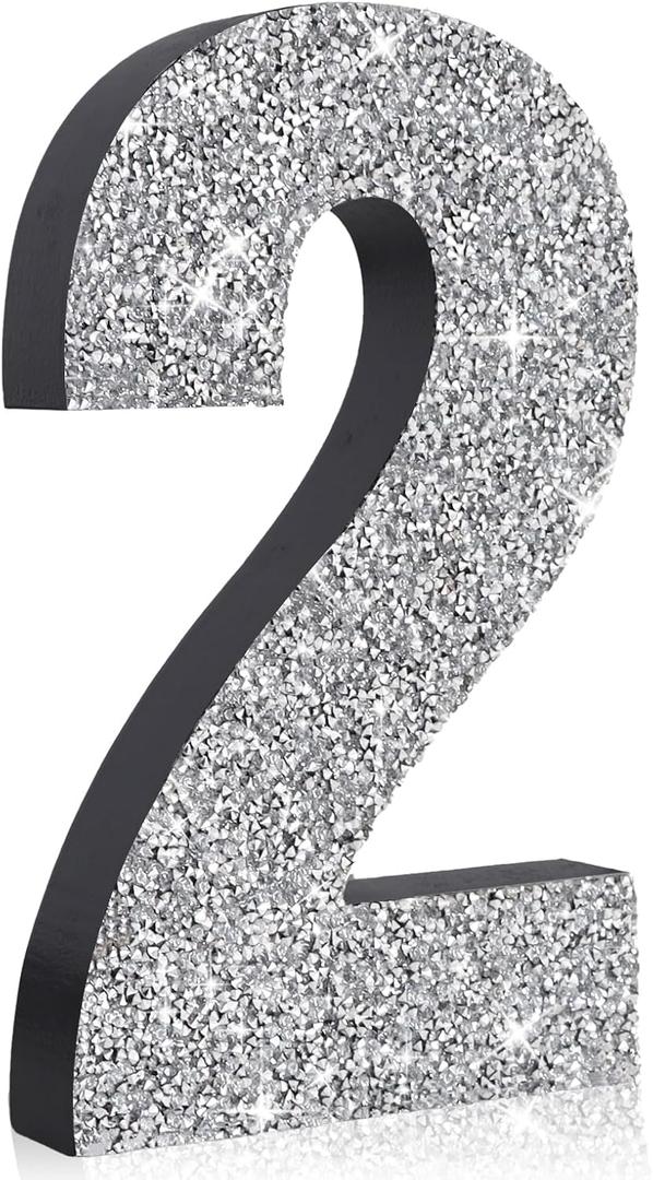 7.8 Inch Glitter Number Table Centerpiece 0-9 Diamond Number 2 Birthday Table Decorations,Wooden Centerprise Digit 2 for Birthday,Chrismas,Graduation,Wedding,Anniversary Party Decorations