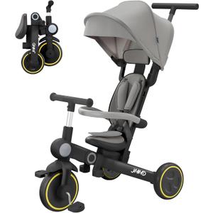 JMMD Baby Tricycle, 7-in-1 Multifunctional Kids Trike with Adjustable Parent Handle, Safety Harness & Wheel Brakes, Removable Canopy, Stroll Trike for Boys & Girls Ages 18 Months-5 Years, Black, 27.95 inches x 20.08 inches x 35.43 inches