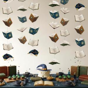 Cheerland Magic Theme Party Decorations Book Party Decorations Floating Spell Magic Theme Garland Wizard Birthday Flying Magical Book Garland Hanging Decor Witchcraft Fantasy Banner Decor Pack of 6