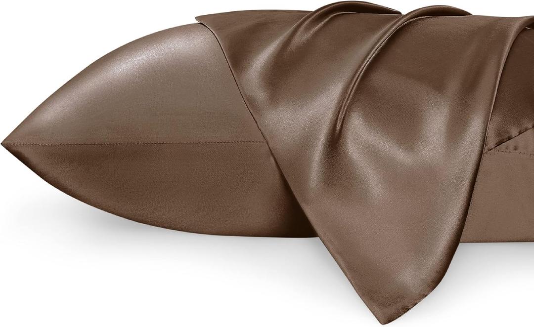 Bedsure Satin Pillowcases, Similar to Silk Pillow Cases Queen Size Set of 2, Pillow Case for Sleeping Women with Envelope Closure, Gifts for Women Men, Beaver Fur, 20x30 Inches