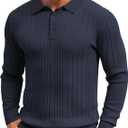 PRIVIMIX Mens Knit Polo Shirts Long Sleeve Fashion Textured Polo Sweater Stretchy Pullover Sweaters for Men Casual Golf Shirt Grey-3XL
