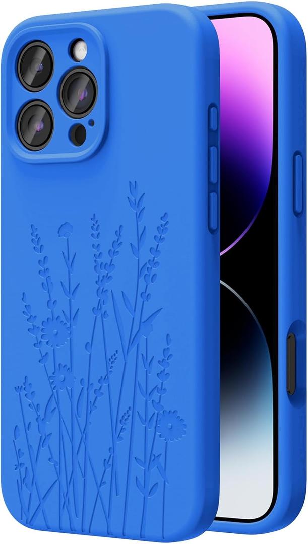 OAOA Magnetic Engraved Case Compatible with iPhone 16 Pro Case, Compatible with Magsafe, Camera All-Round Protection, Slim Liquid Silicone Phone Case for Women Girls, Blue Flower OAOA Magnetic Engraved Case Compatible with iPhone 16 Pro Case, Compatible with Magsafe, Camera All-Round Protection, Slim Liquid Silicone Phone Case for Women Girls, Blue Flower