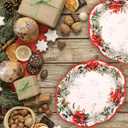 Fancy Land Christmas Oval Paper Plates Disposable Poinsettia Platters for Dinnerware Holiday Party Trays Decor Supplies 10 x 12 Inches 24Pcs