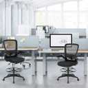 BestOffice Drafting Chair Tall Office Chair Adjustable Height with Lumbar Support Flip Up Arms Footrest Mid Back Task Mesh Desk Chair Computer Chair Drafting Stool for Standing Desk, Black, 22D x 23W x 50H in