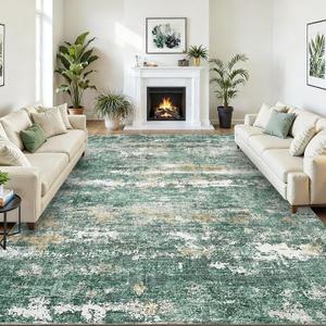 GarveeHome Abstract Rugs 10x14 Washable Modern Area Rug Stain Resistant for Living Room Soft Carpet with Non-Slip Backing for Bedroom Dining Table Nursery Green