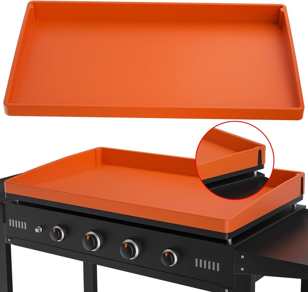 28 Inch Griddle Cover Silicone Protective Mat for Blackstone, Upgrade All-Round Edge Silicone Grill Mat Griddle Protector Blackstone Accessories Protect from Dust & Rust (Orange)