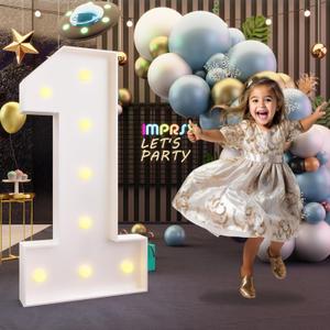 imprsv 3FT Marquee Numbers, Light Up Numbers for 1st 21st Birthday Decorations Anniversary Party Decor, Number 1 Light Up Number, Pre-Cut Foam Board Kit