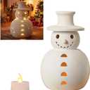 Vintage Terracotta Snowman Ornament with Light, Christmas Handmade Figurine, Holiday Table Decor (20cm, White)