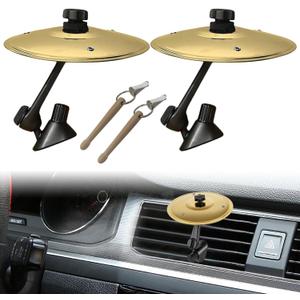 2 Pack Car Cymbal Air Vent, Mini Car Drum Set with Stick, Fun Musical Car Accessory for Drummers & Music Lovers, Durable Cymbal for Car Vent, Fits Most Vehicles (Gold)