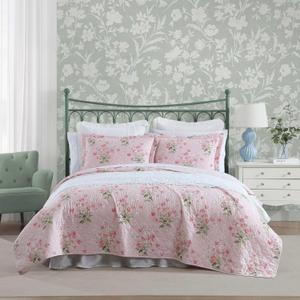 Laura Ashley - Queen Quilt Set, Reversible Premium Bedding with Matching Shams, Luxuriously Soft Floral Home Decor (Veronicas Bouquet Pink, Queen)