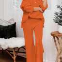 Viottiset Women's 2 Piece Outfits Sweatsuit Knit Long Sleeve Sweater Wide Leg Pants Loungewear (S)