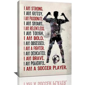 Gyeong Retro Soccer Wall Art Farmhouse Soccer Player Wall Decor Football Sport Pictures Canvas Print Painting Artwork Home Decorations for Bedroom Living Room Bathroom Office 16"x24"