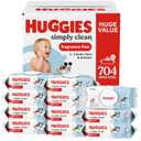 Huggies Simply Clean Baby Wipes, Unscented, 11 Packs, 704 Wipes
Fragrance Free, Soft & Strong, Everyday Cleanup, Thick & Absorbent, No Harsh Irritants, 1-Handed Dispensing