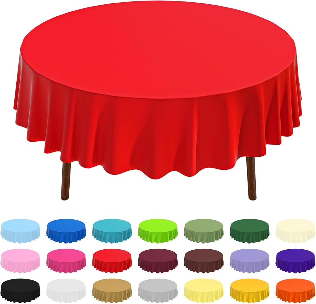 CXPSINC 8 Pack Premium Disposable Plastic Tablecloth 84" Round Table Cover for Birthdays Weddings Christmas Anniversary (Red)