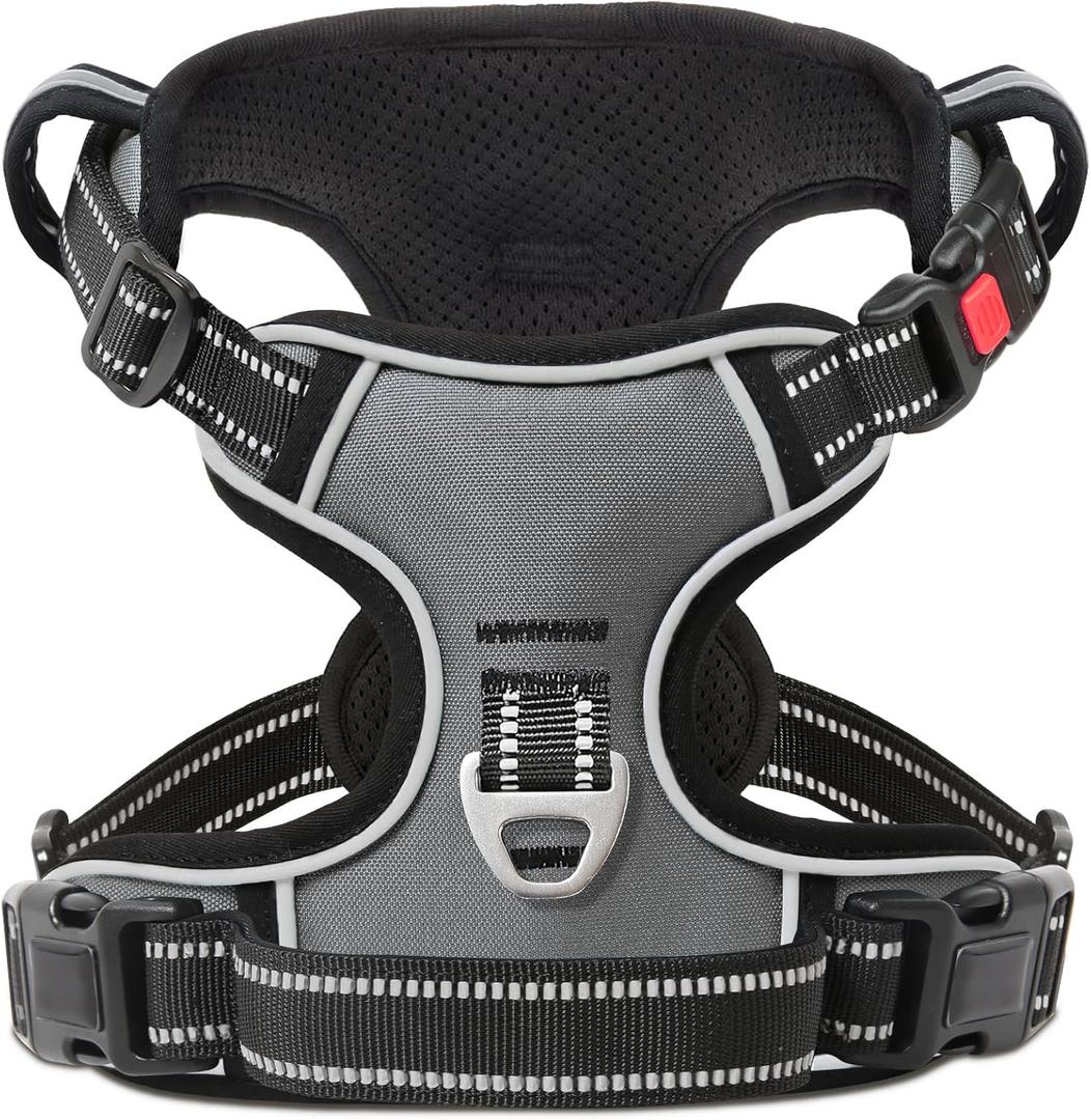 Timos Dog Harness Small Sized, No Pull with Neck Lockable Snap,No Choke Front Clip Dog Reflective Harness,Adjustable Metal Rings 3 Buckles,Easy Control Handle for Small Dogs Gray S (Small (Pack of 1))