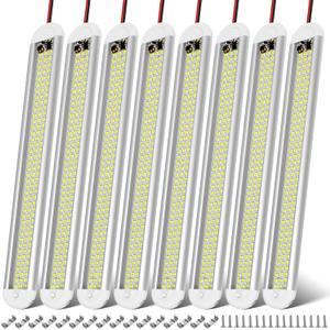 CT CAPETRONIX 12v LED Interior Light Bar, 120LEDs 1500LM 8W DC 12 Volt led Strip Lights with ON/Off Switch, for Enclosed Cargo Trailer, Car RV Van Truck Lorry Camper Boat Caravan Motorhome (8Pack) (8PCS)