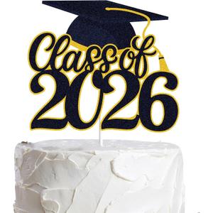LINGBOOM Class of 2026 Graduation Cake Topper Black Glitter Congrats Grad Cake Decorations Happy Graduation Congratulations Grad 2026 Party Supplies (Black)