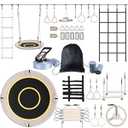 Hapfan 60 FT Ninja Warrior Obstacle Course Swing Set for Kids with Weather-Proof Accessories, Outdoor Playset with Monkey Bars for Backyard