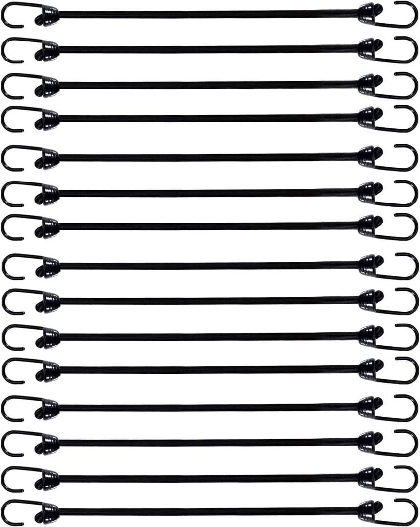 Mini Bungee Cord with Hooks 6 Inch, Plastic Coated, Without Sharp Hook End, 15 Piece