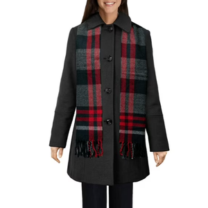 London Fog Women's Classic-Style Wool Button Coat with Coordinating Scarf (Charcoal, M)