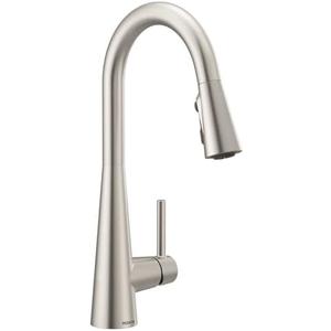 Moen Sleek Spot Resist Stainless One-Handle, Single-Hole Pulldown Kitchen Faucet with PowerBoost Technology for Faster Water Flow, Modern Kitchen Sink Faucet with Pulldown Sprayer, 7864SRS